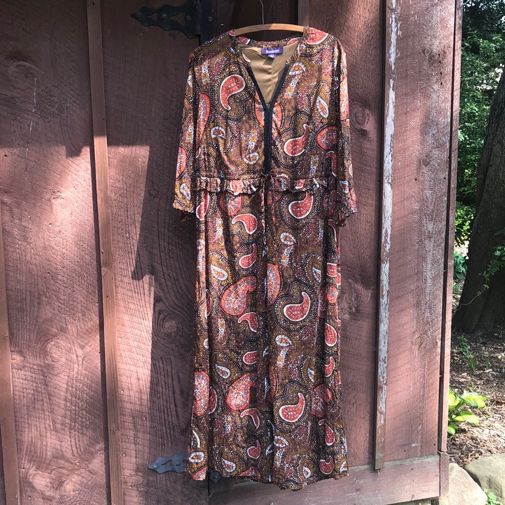 Roaman's Paisley Brown and Orange Maxi Dress